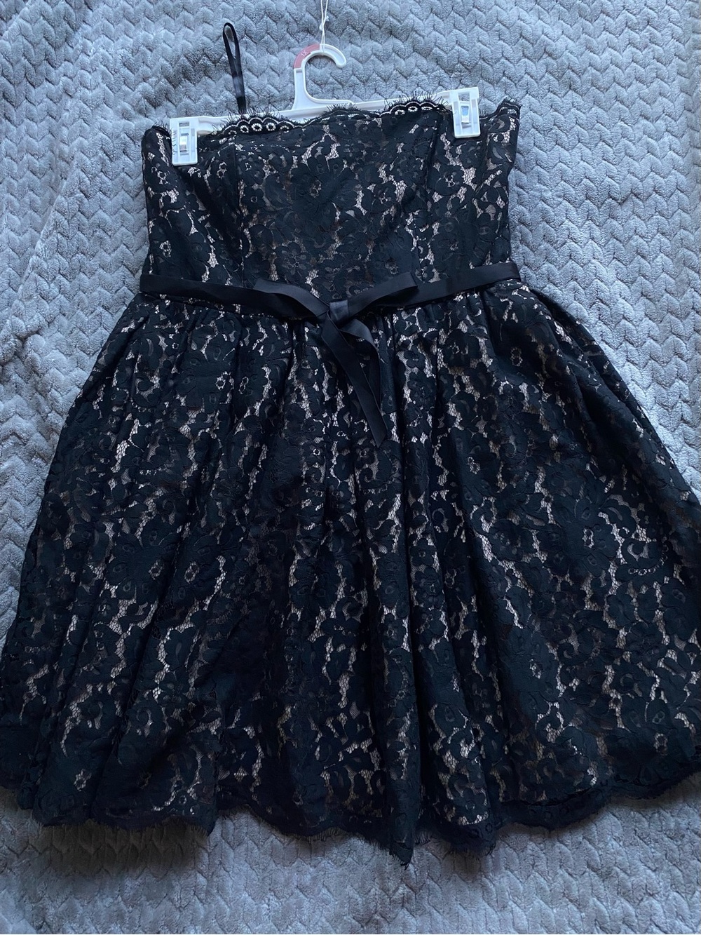 Neiman Marcus Black Lace Strapless Cocktail Dress